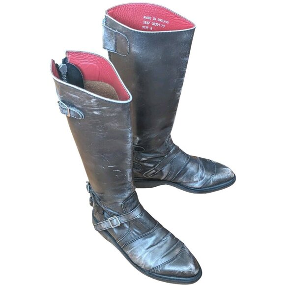 Rare Dr Martens Distressed Moto Boots Mens 8 Metallic Gray Zip VTG Grunge Punk - Picture 4 of 16